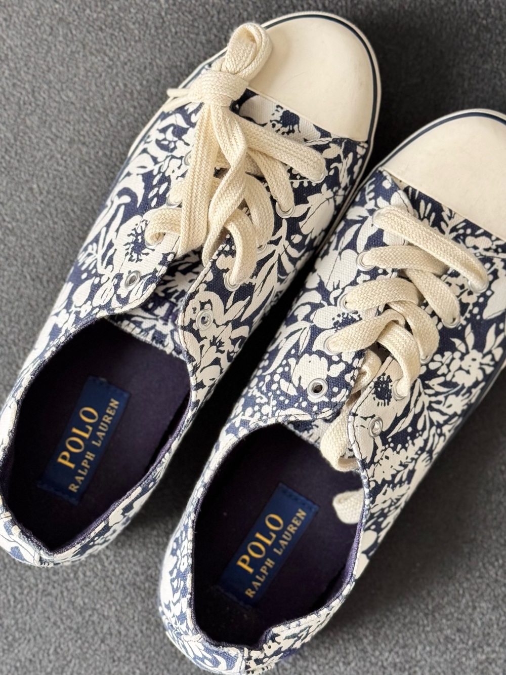 Polo by Ralph Lauren Navy and Cream Floral Canvas Sneakers